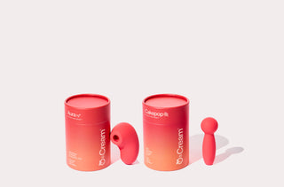 peach and cream vibrator and air pulse clit stimulation aura + cakepop