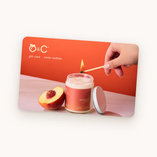 peach & cream gift card with a candle and a peach