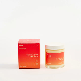 Peach and Cream massage candle Twin Flame Flamme Jumelle Melt product packaging on a white background