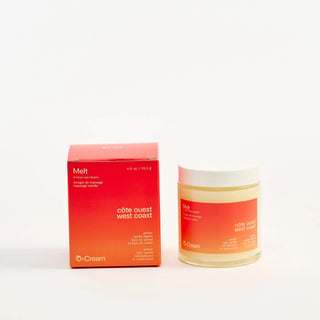 Peach and Cream massage candle Cote Ouest West Coast Melt product packaging on a white background