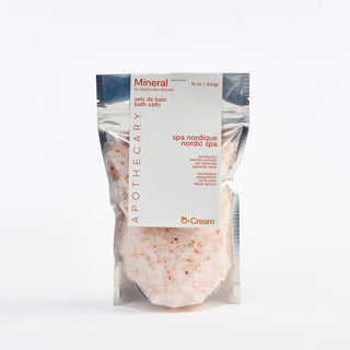 Packaged bath salts with Peach and Cream brand label on a white background